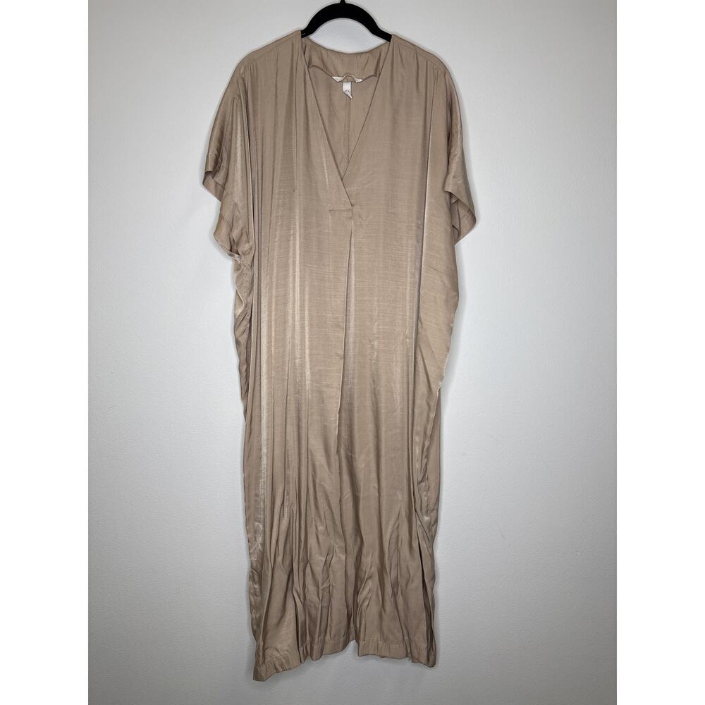 H&M Beige Maxi Shift Dress with V-Neck